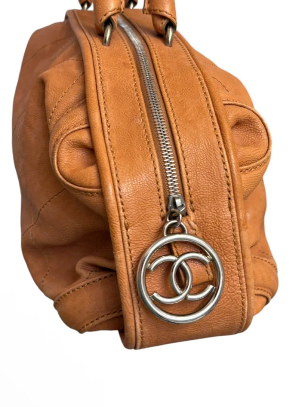 Chanel vintage Le Marais quilted bowler bag tan leather